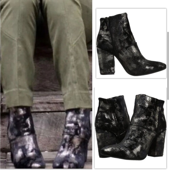 Charles David | Celeste Velvet Block Heel Booties in Black/Pewter - Picture 6 of 10